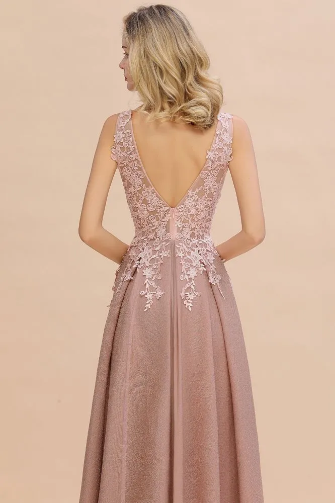 A-Line V-neck Floor-Length Tulle Sequined Formal Dress