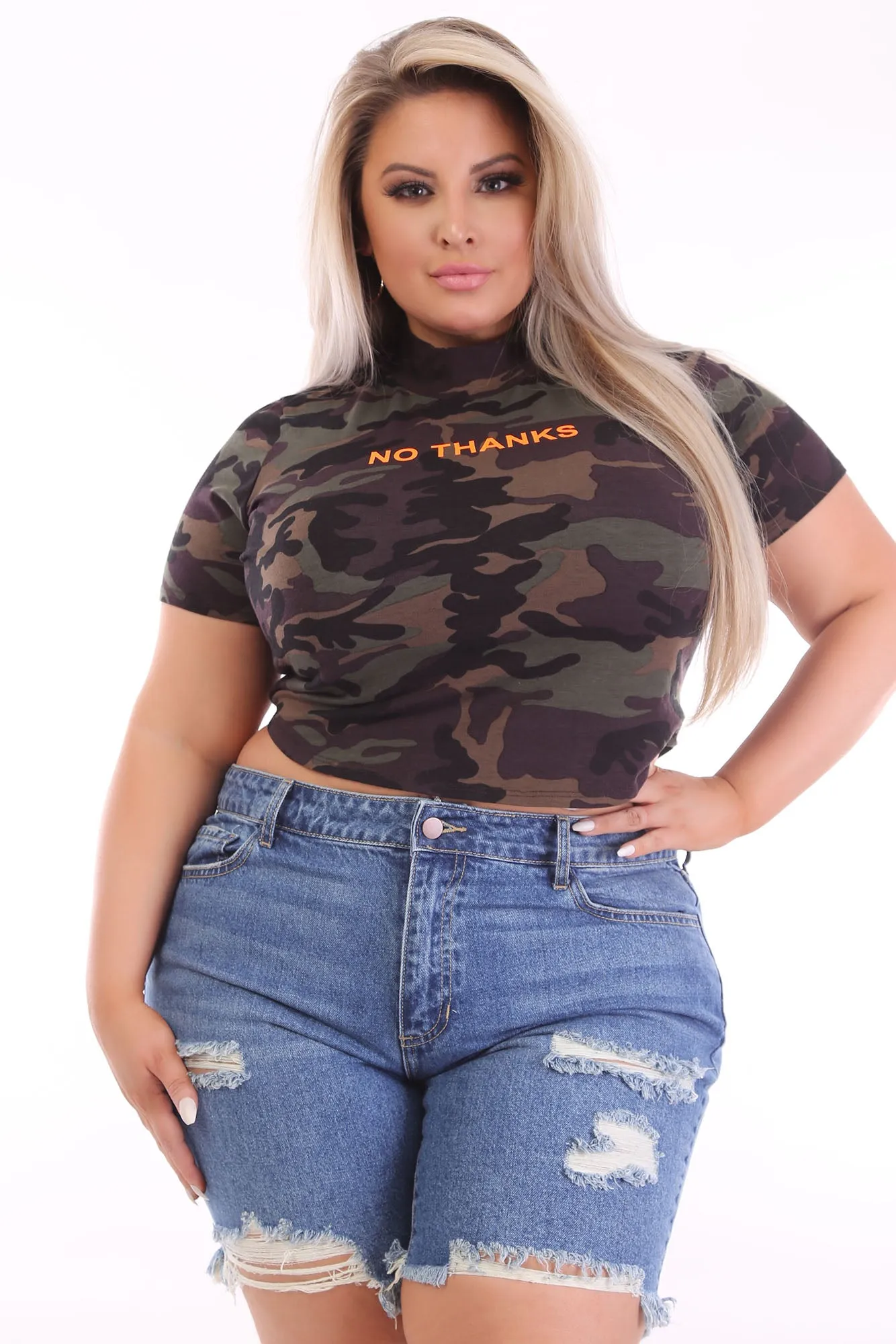 A No No Camo Short Sleeve Top - Olive/combo