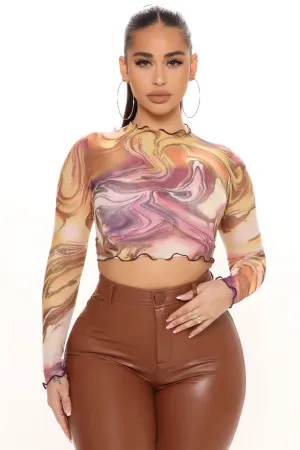 Abstract Vibe Mesh Top - Brown/combo