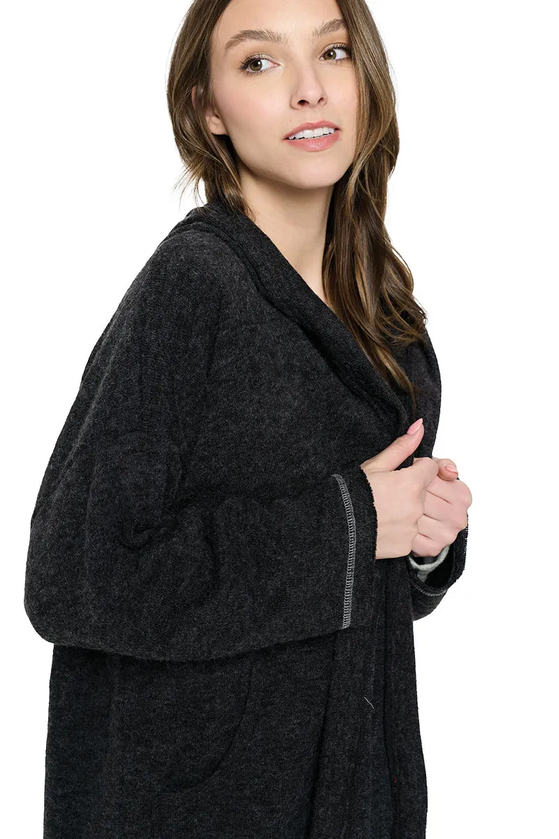 Beige Cardigan Hooded Loose Fit