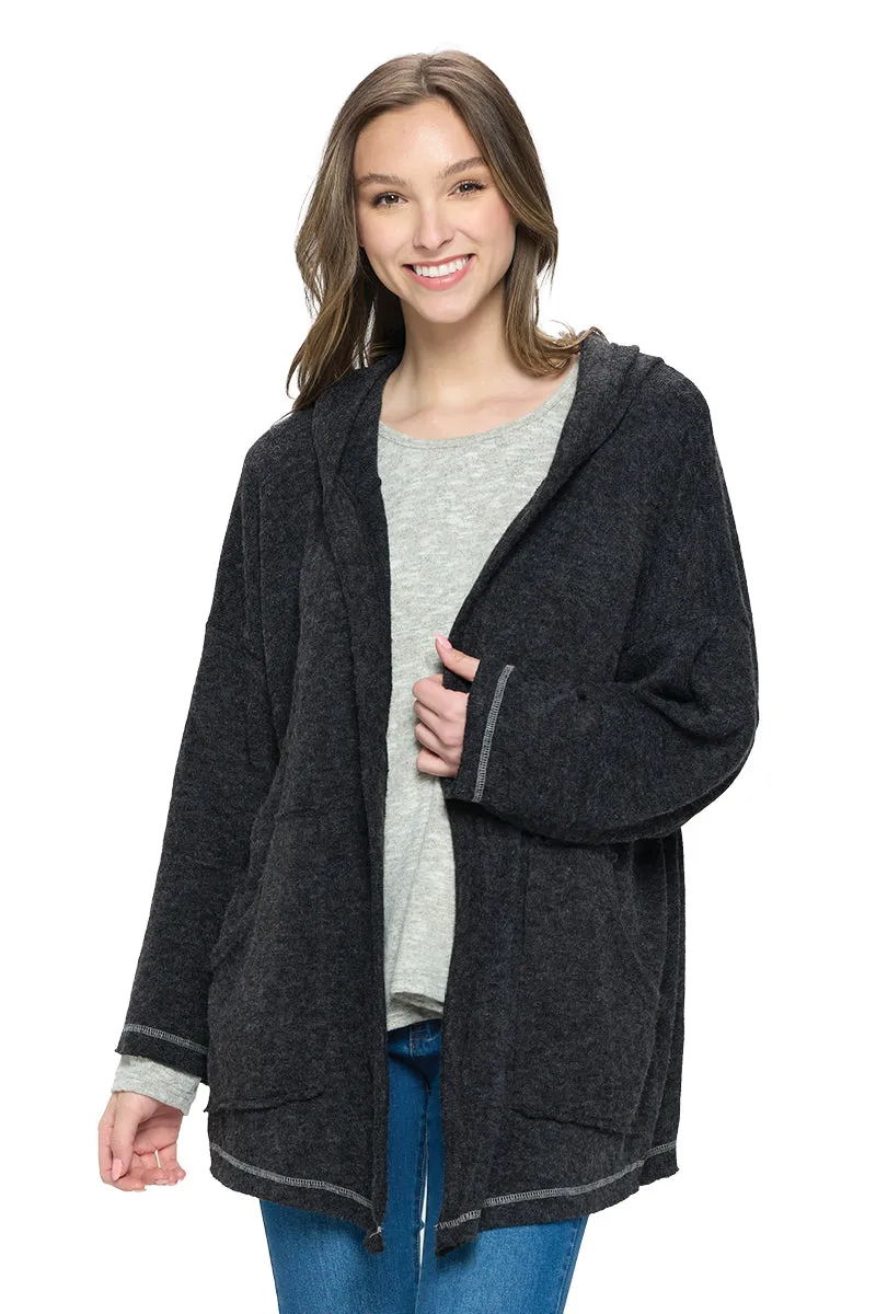 Beige Cardigan Hooded Loose Fit