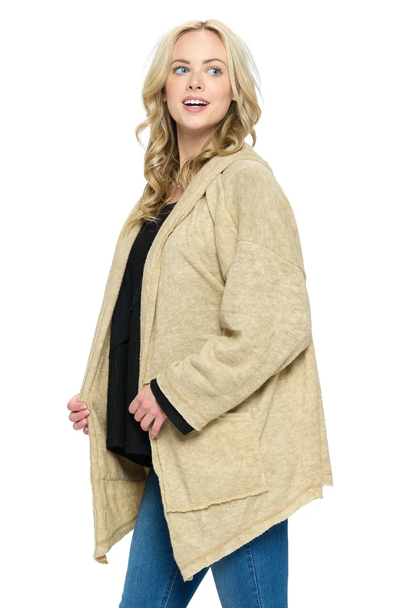Beige Cardigan Hooded Loose Fit