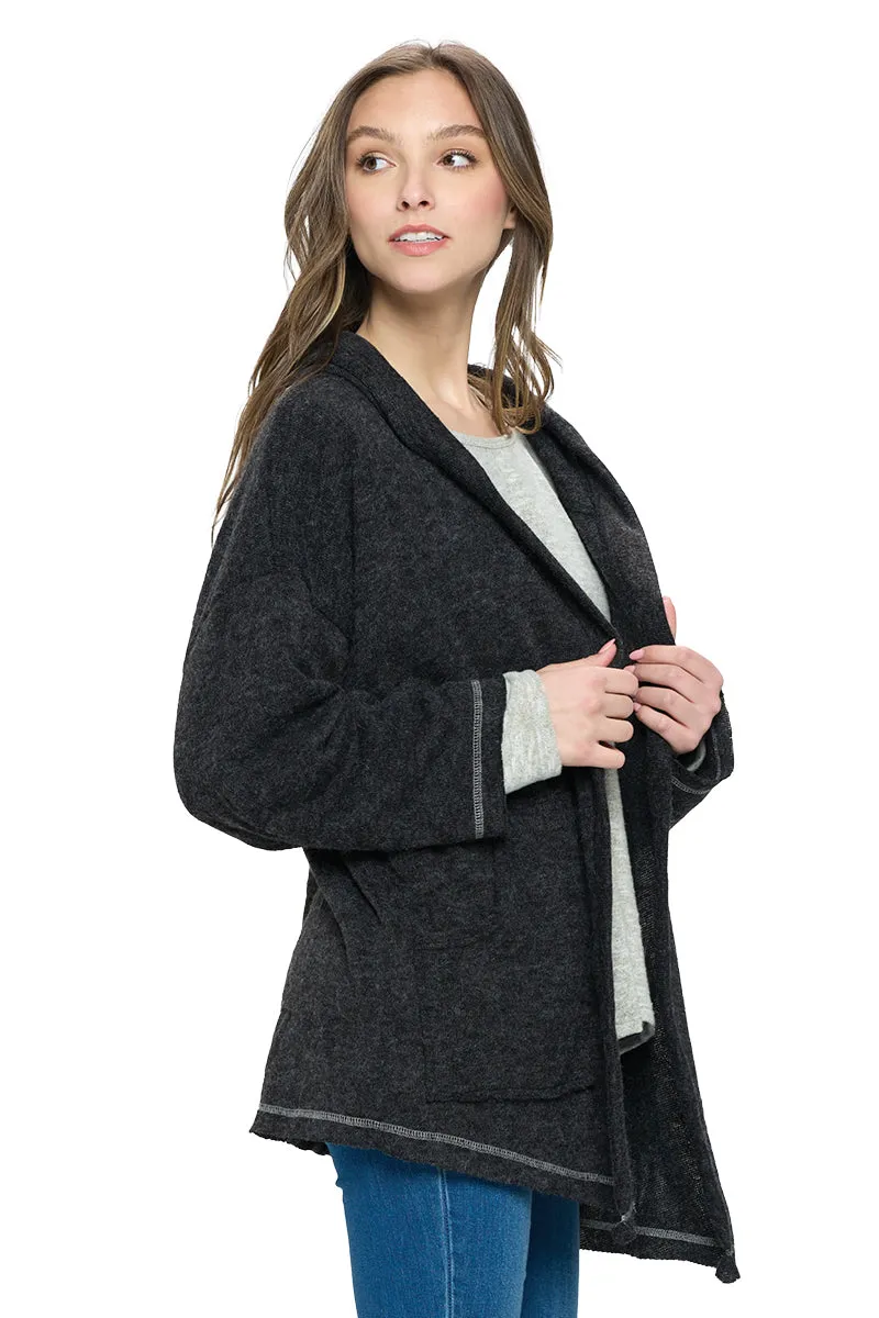 Beige Cardigan Hooded Loose Fit