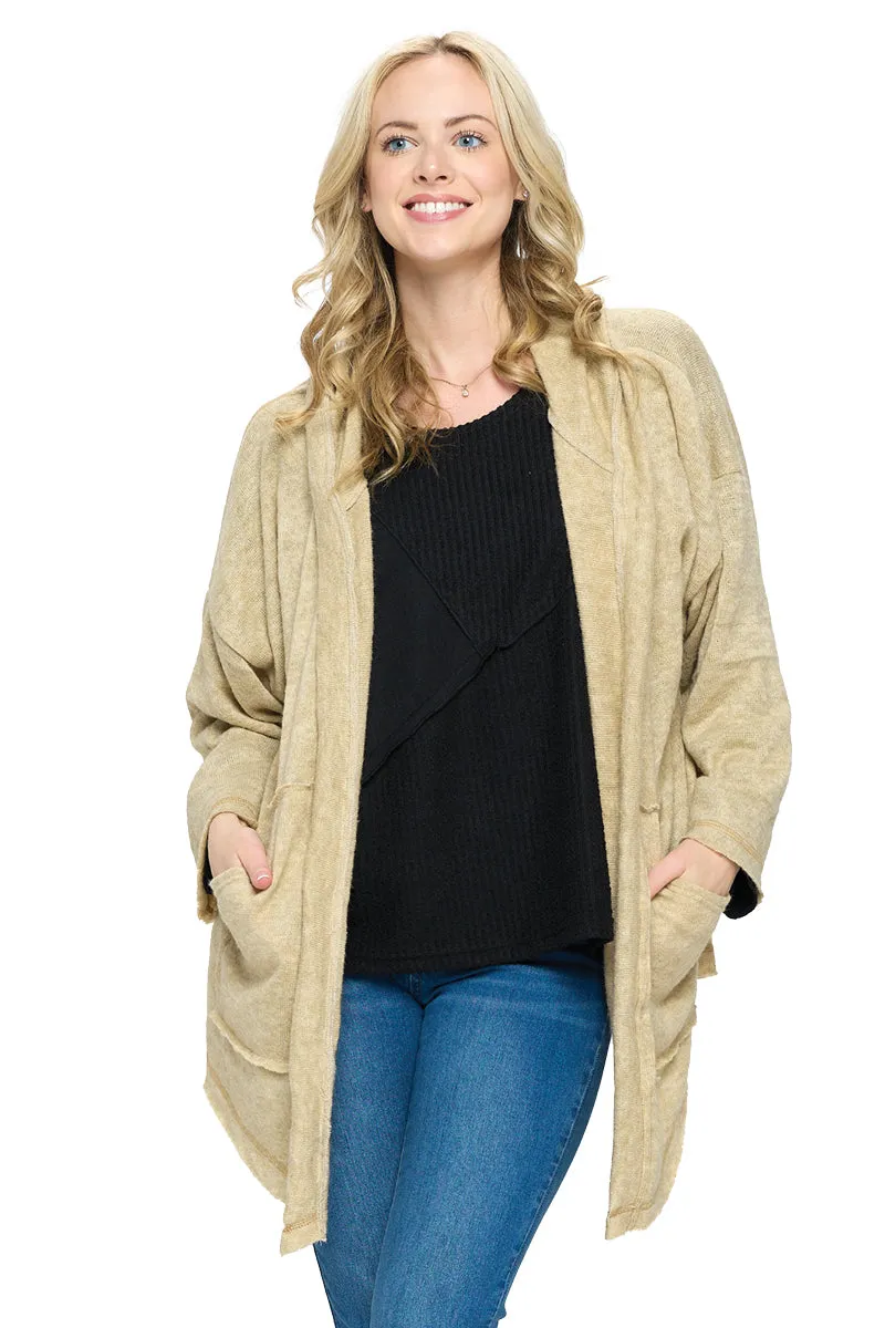 Beige Cardigan Hooded Loose Fit
