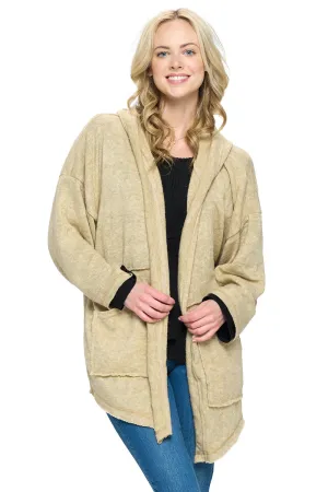 Beige Cardigan Hooded Loose Fit