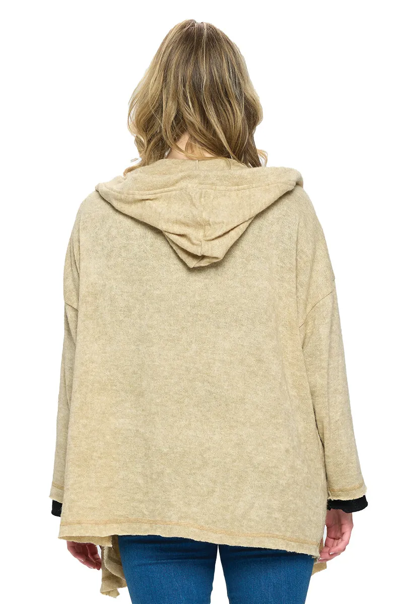 Beige Cardigan Hooded Loose Fit
