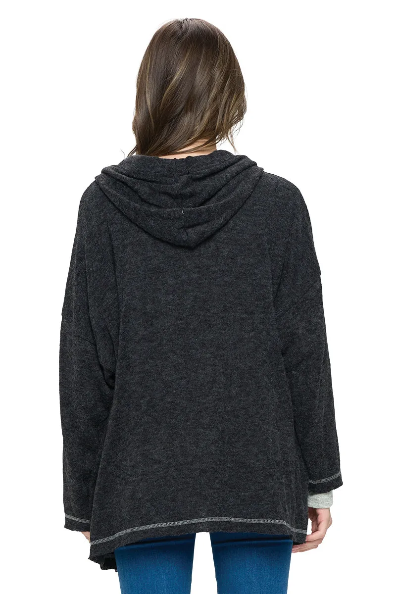 Beige Cardigan Hooded Loose Fit