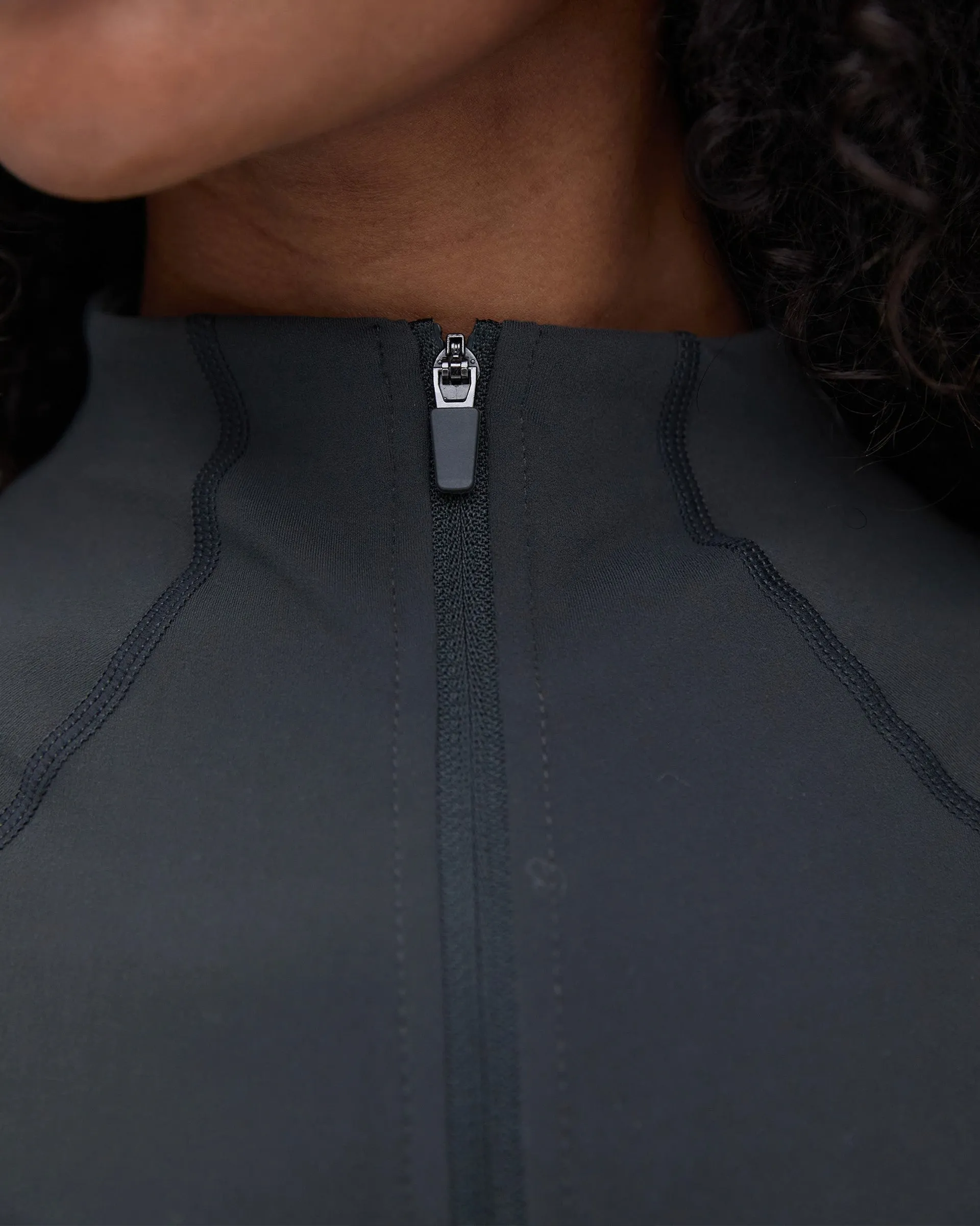 Brushed Long Sleeve Mock Neck Zip Up Top - Graphite Grey