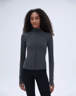 Brushed Long Sleeve Mock Neck Zip Up Top - Graphite Grey