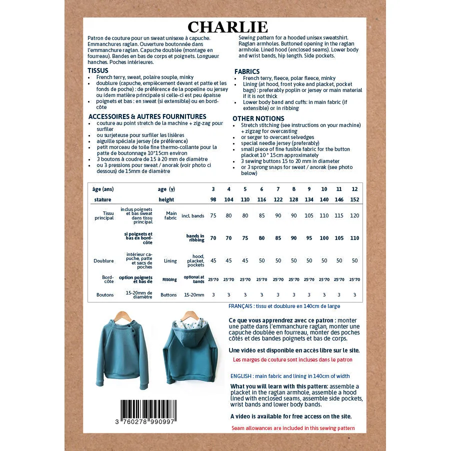 CHARLIE hoodie - Unisex 3/12 - PDF Sewing Pattern