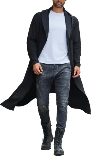 COOFANDY Long Hooded Cardigan Men Lightweight Cloak Costume Open Front Drape Cape Overcoat with Pockets