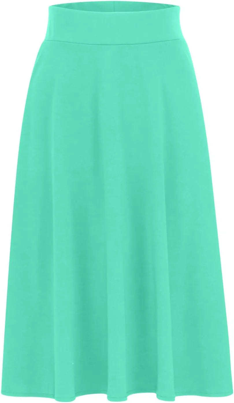 Flared Midi Skirts for Women Summer Plus Size Casual Flowy Long Skirt Comfy High Waist Solid Swing A Line Skirts
