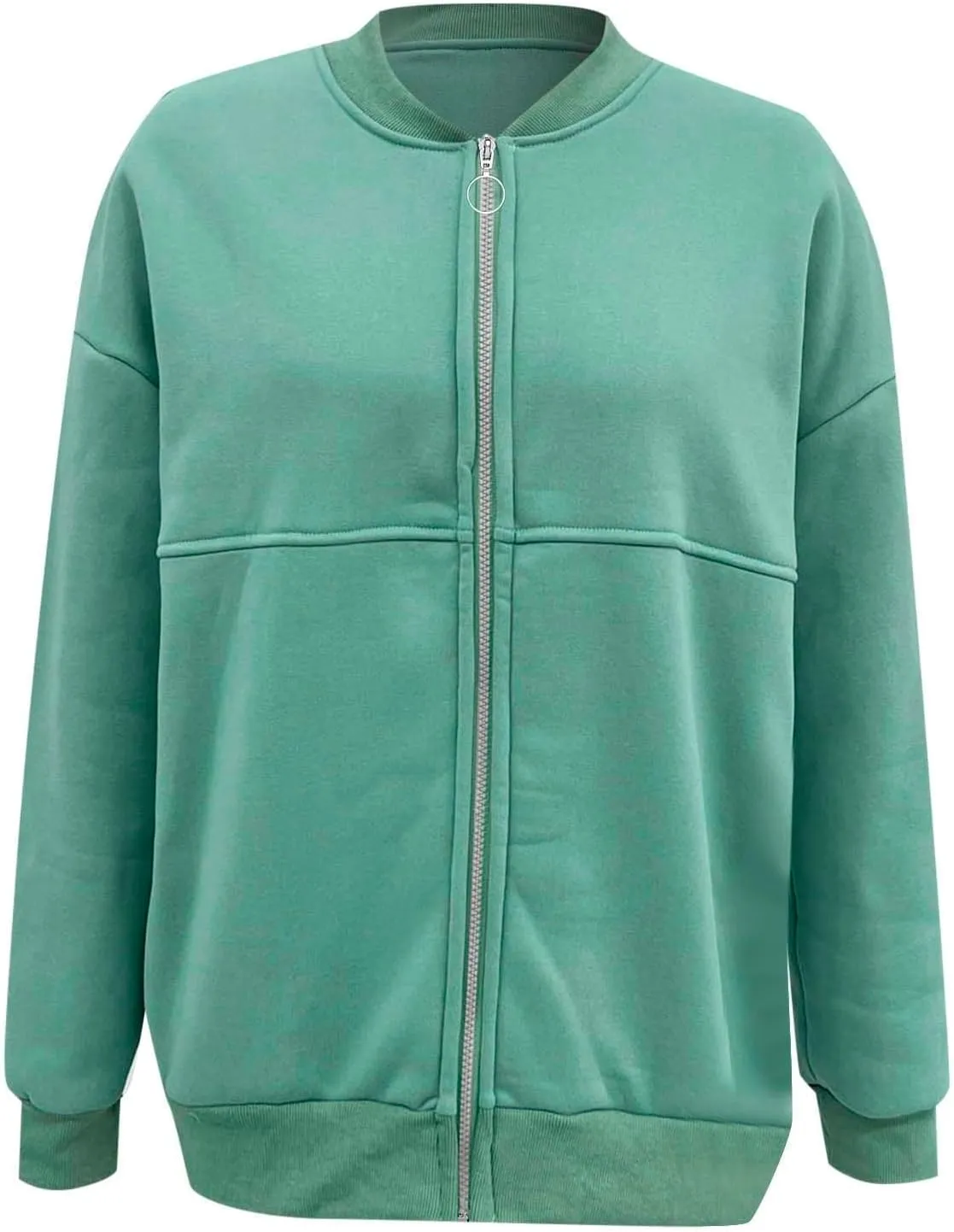 Fleece Jacket Women Zip Up Sweatshirt Casual Loose Fit Oversized Hoodie Trendy Bomber Jacket Long Sleeve Coats