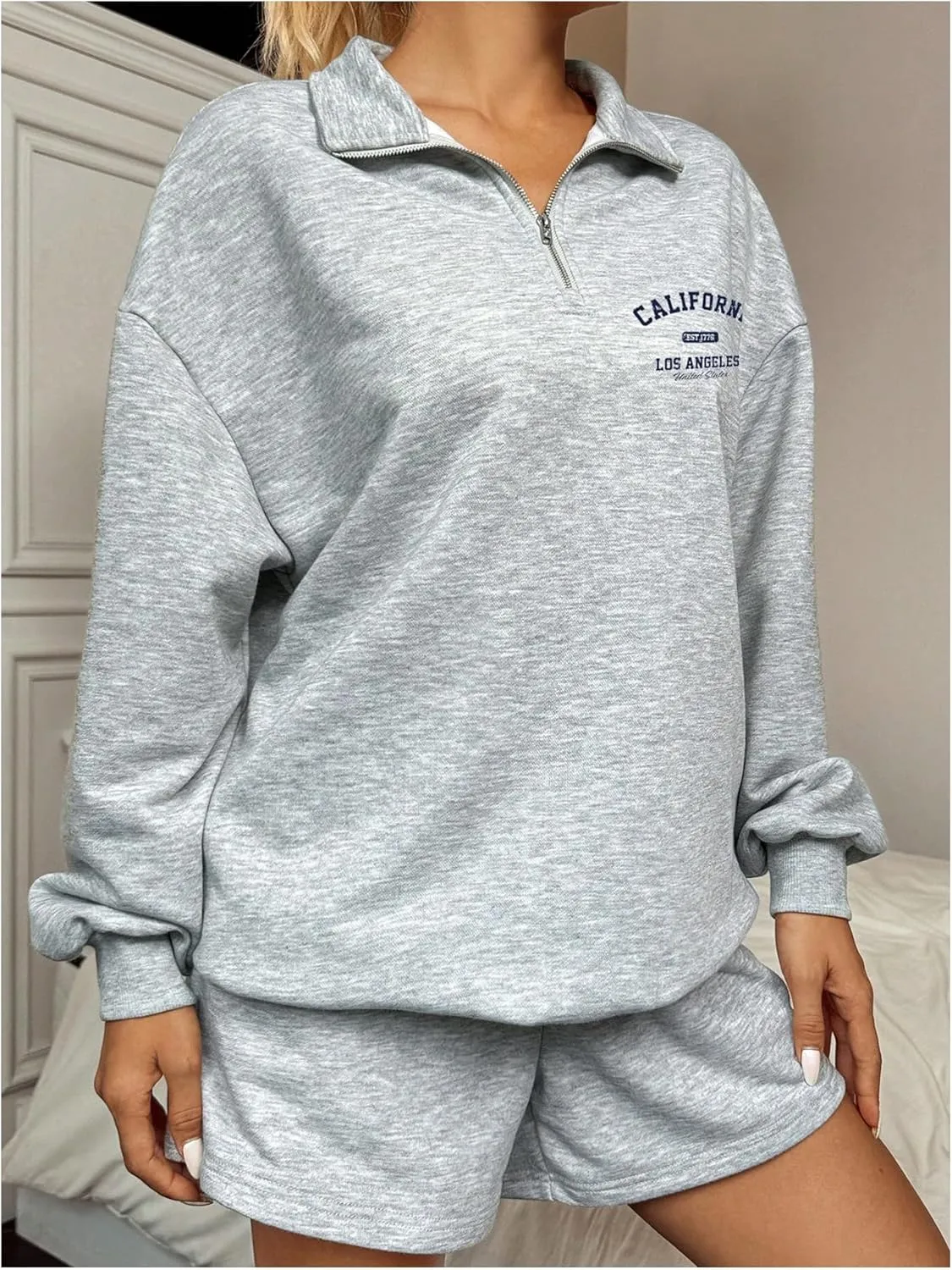 GORGLITTER Women's American Flag Graphic Letter Quarter Zip Pullover Sweatshirt Casual Long Sleeve Mock Neck Pullover Tops