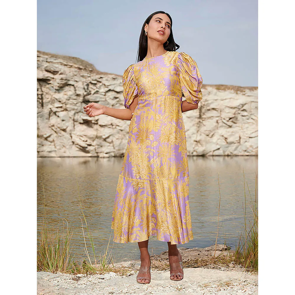 House of Soi Purple & Yellow Ariel Printed Dress