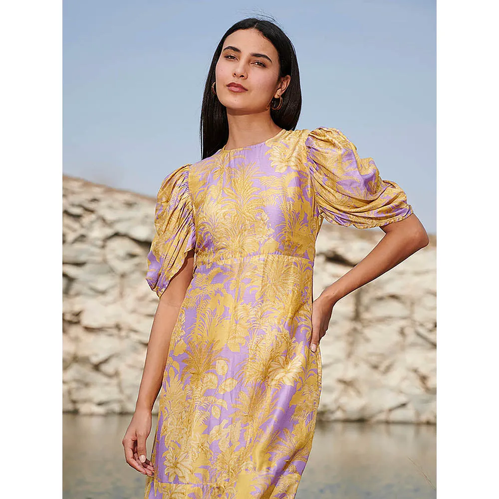 House of Soi Purple & Yellow Ariel Printed Dress