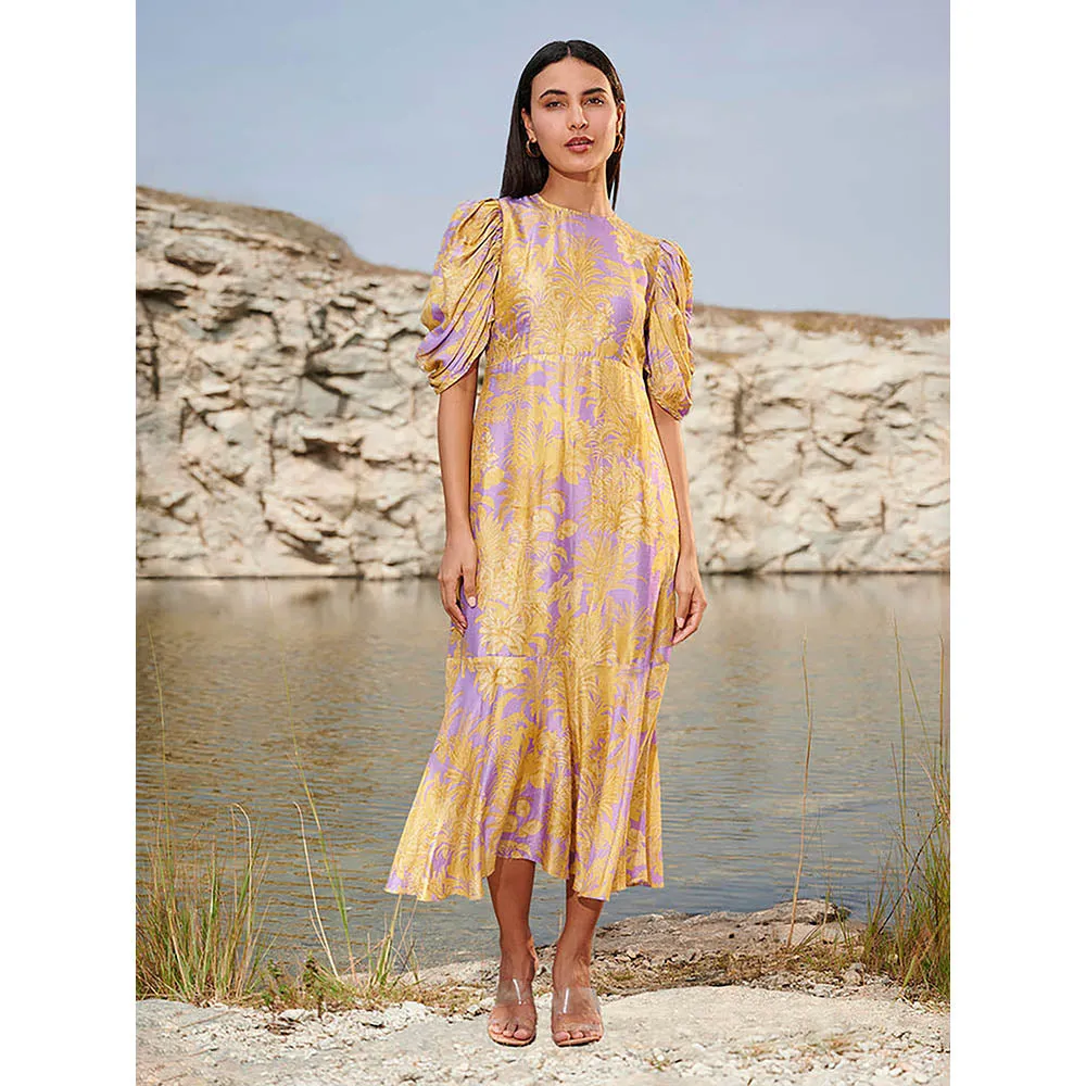 House of Soi Purple & Yellow Ariel Printed Dress