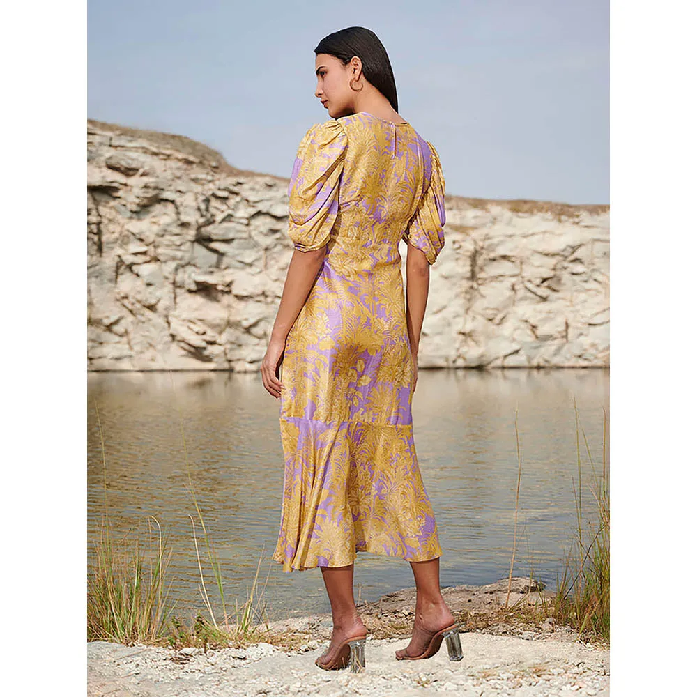 House of Soi Purple & Yellow Ariel Printed Dress