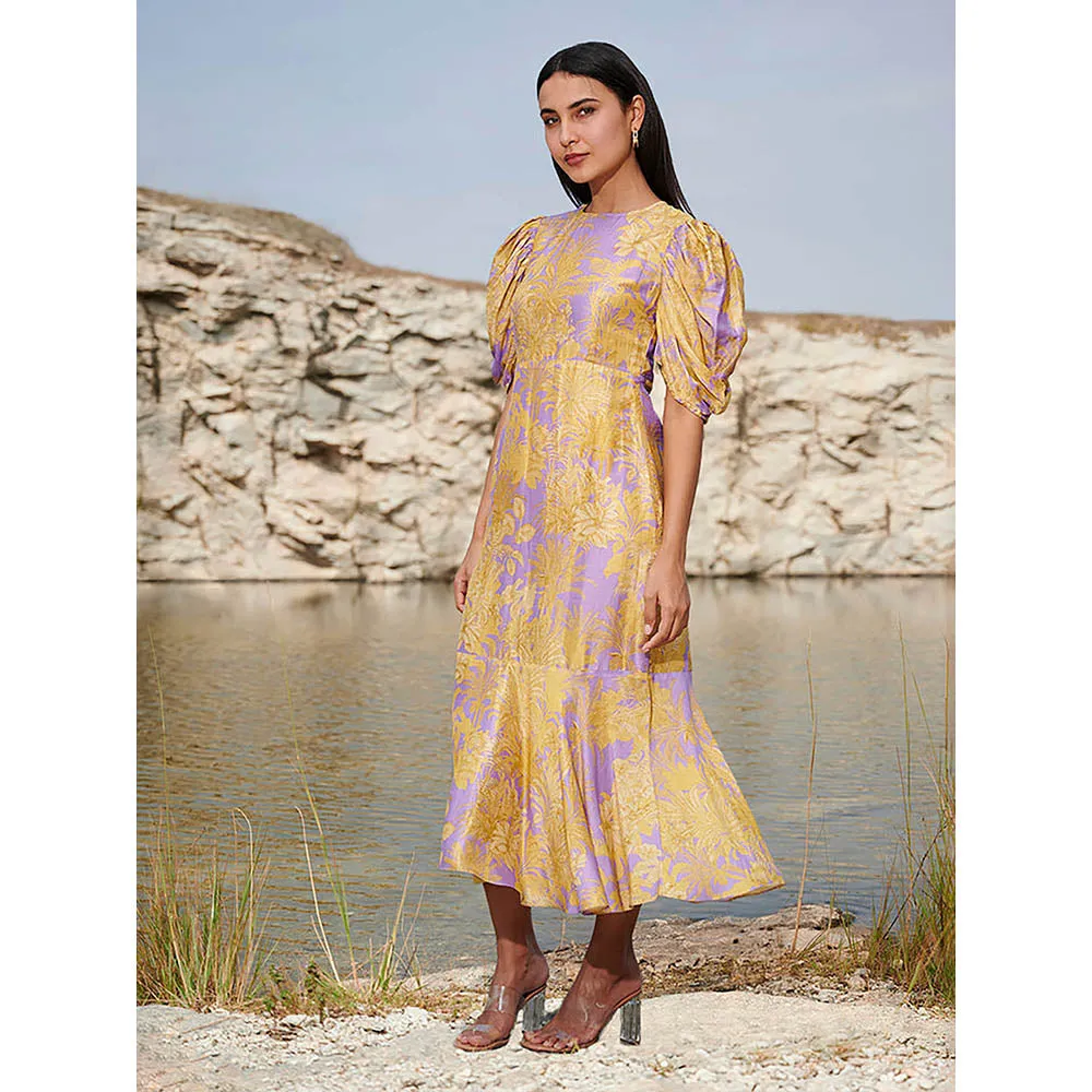 House of Soi Purple & Yellow Ariel Printed Dress