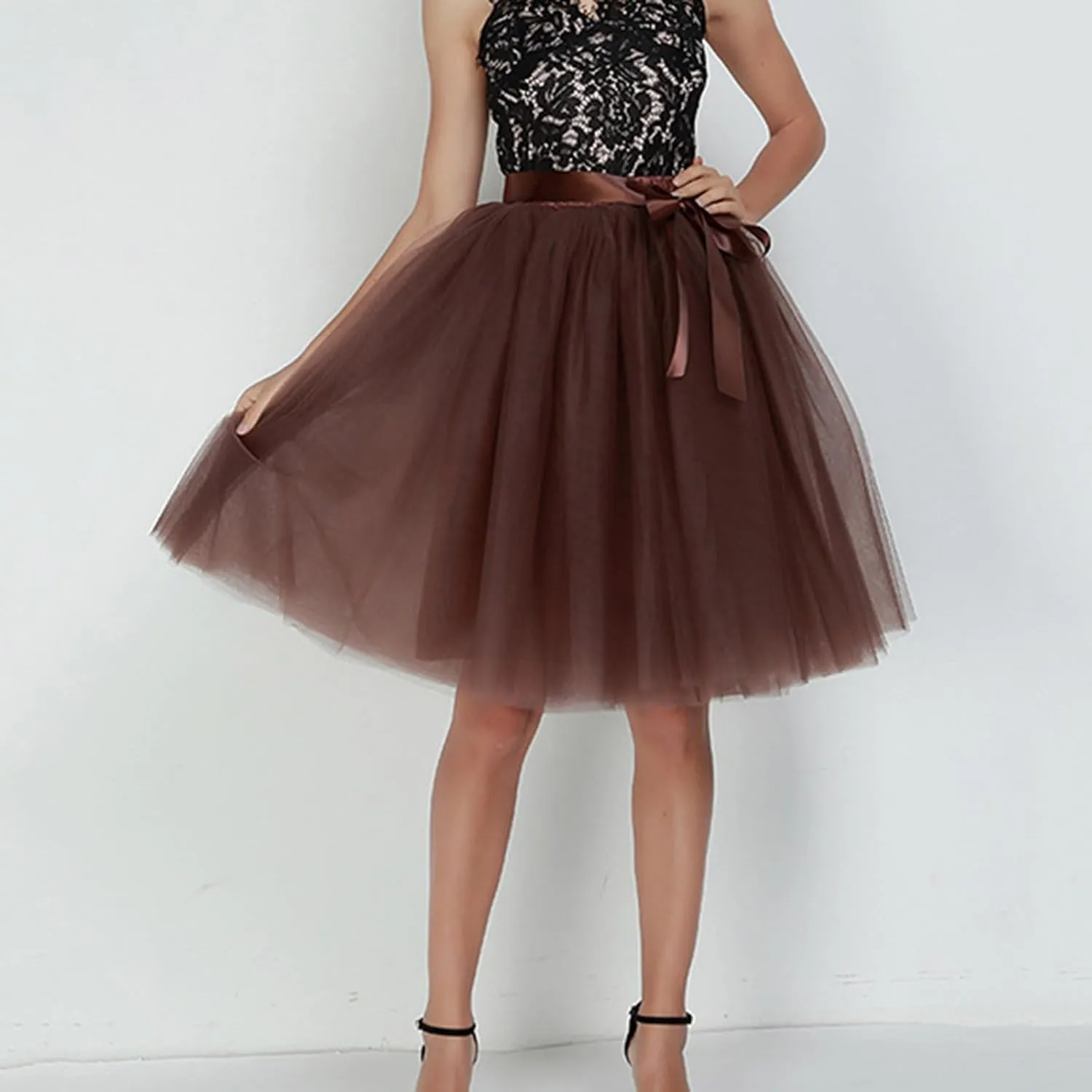 Knee Length Tulle Skirt for Women Tutu Layered Short Prom Party Skirts Underskirt Wedding Skirt Fluffy Dance Dress