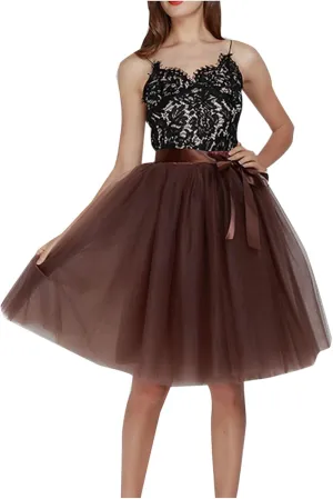 Knee Length Tulle Skirt for Women Tutu Layered Short Prom Party Skirts Underskirt Wedding Skirt Fluffy Dance Dress