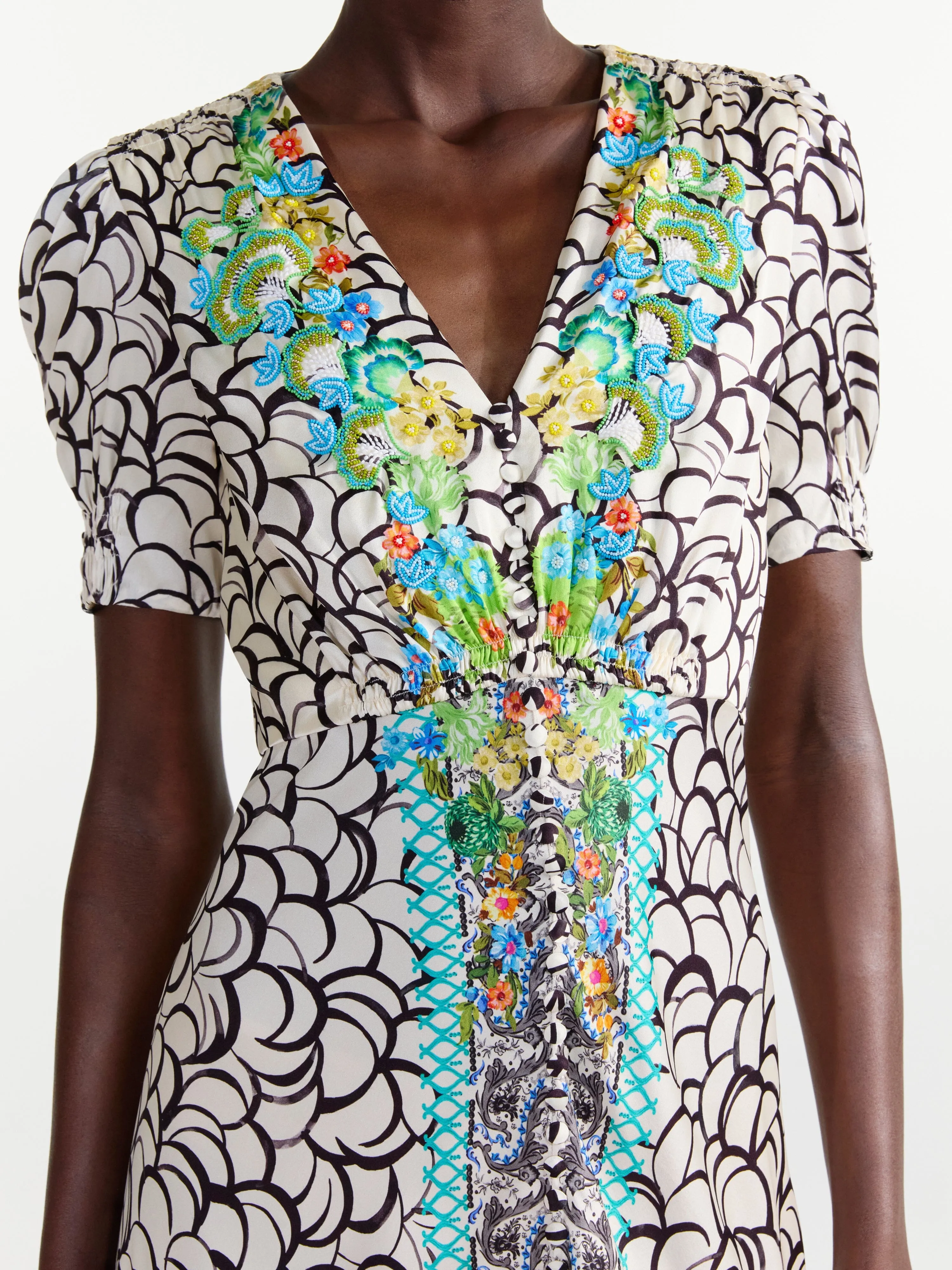 Lea Long Dress in Paeonia Border