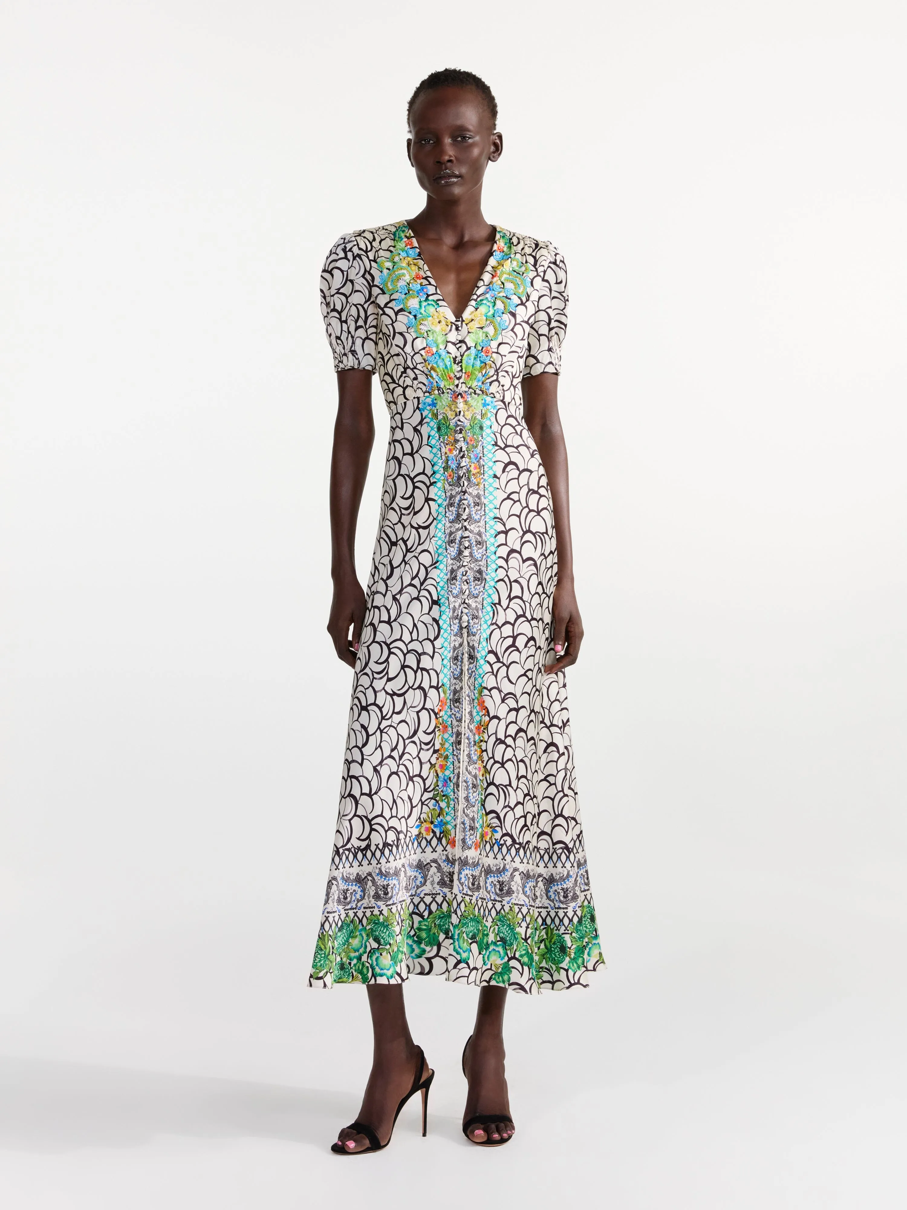 Lea Long Dress in Paeonia Border