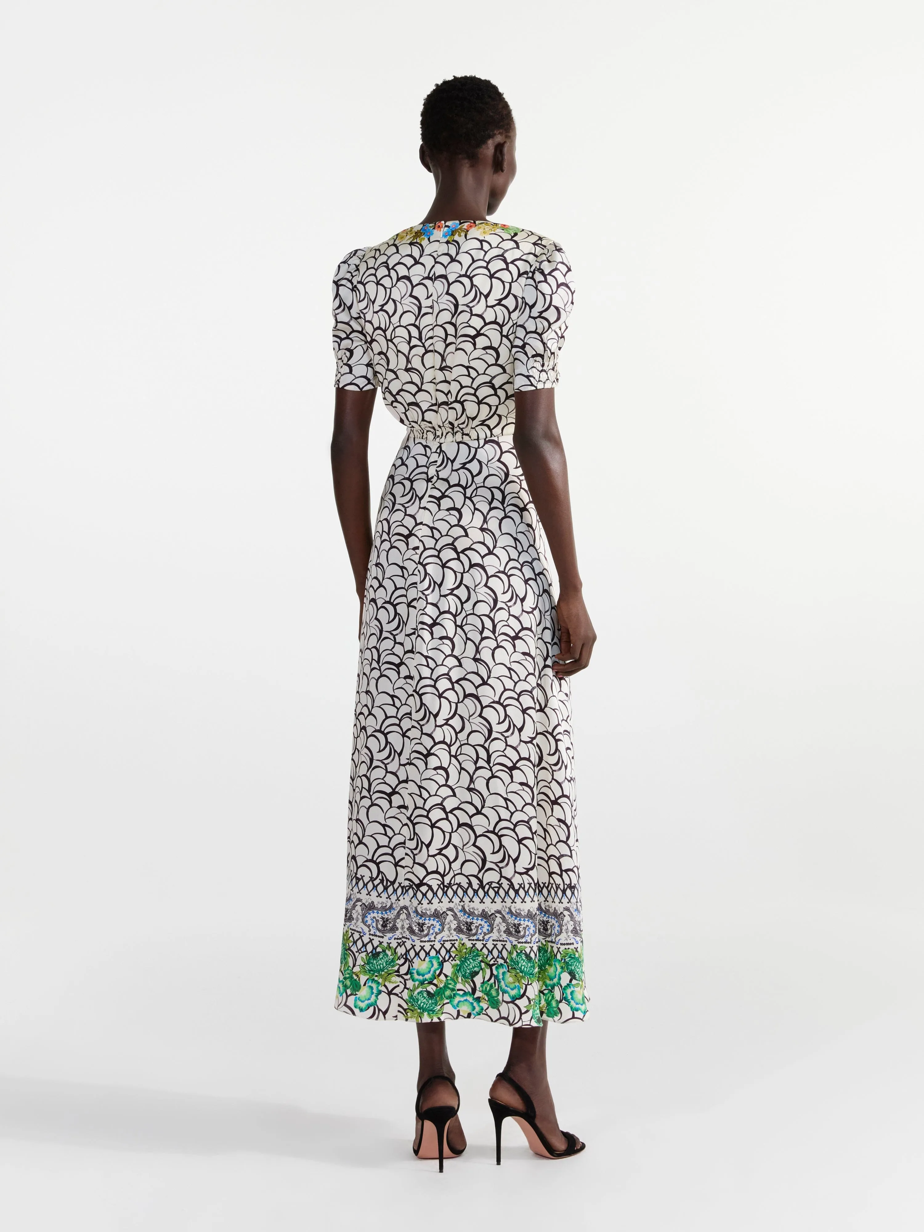 Lea Long Dress in Paeonia Border