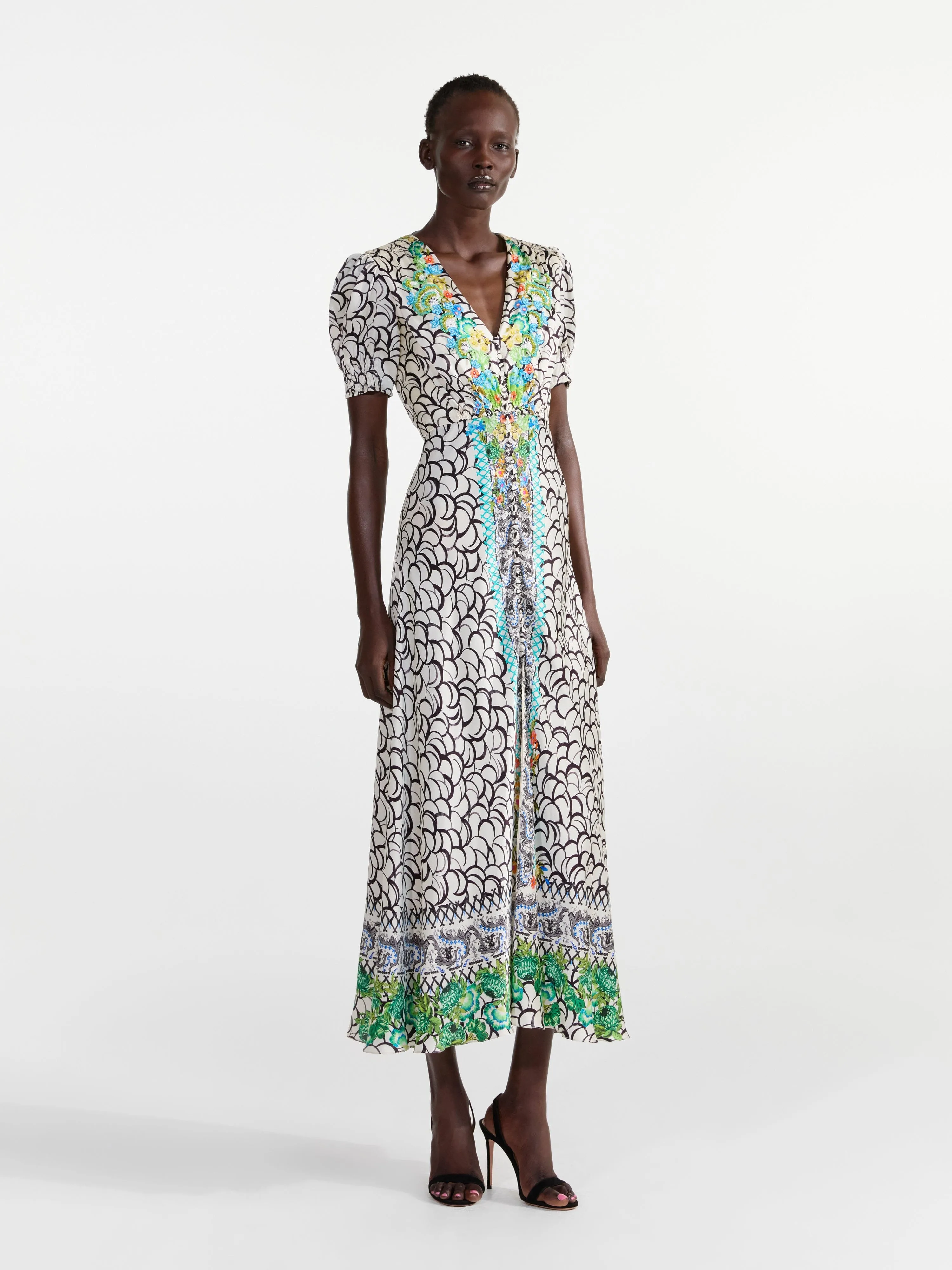 Lea Long Dress in Paeonia Border