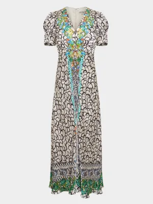 Lea Long Dress in Paeonia Border