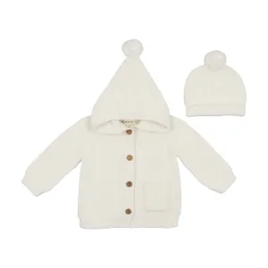 Mema Knits Cream Hooded Knit Sweater   Beanie (M324)