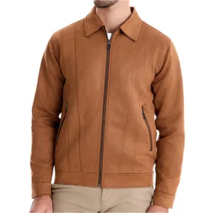 Men's Zip-Up Faux Suede Jacket-Classic Collared Casual Outerwear