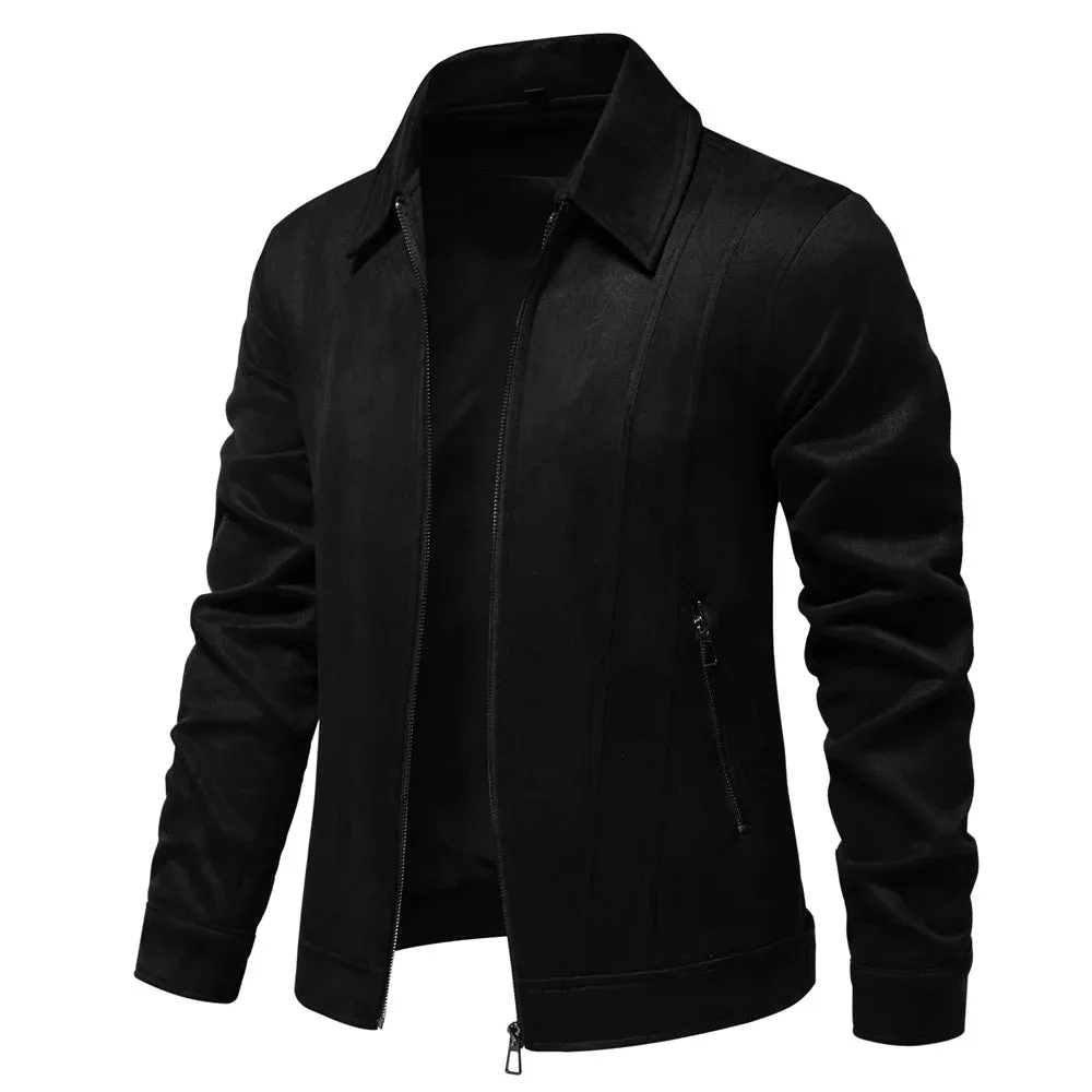 Men's Zip-Up Faux Suede Jacket-Classic Collared Casual Outerwear