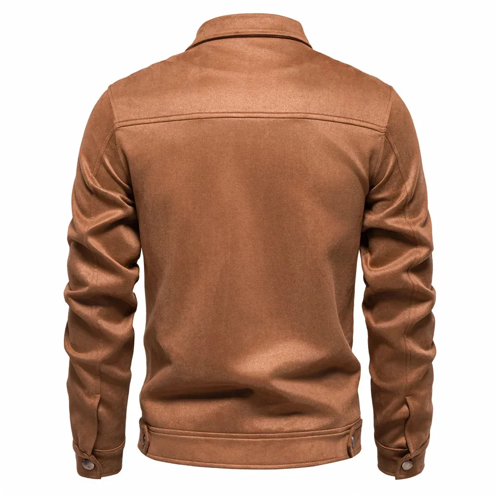 Men's Zip-Up Faux Suede Jacket-Classic Collared Casual Outerwear