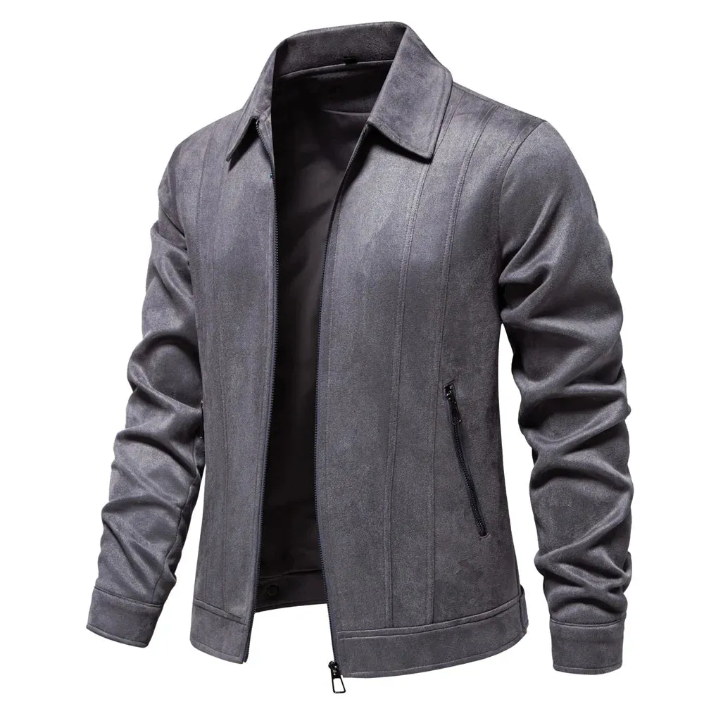 Men's Zip-Up Faux Suede Jacket-Classic Collared Casual Outerwear