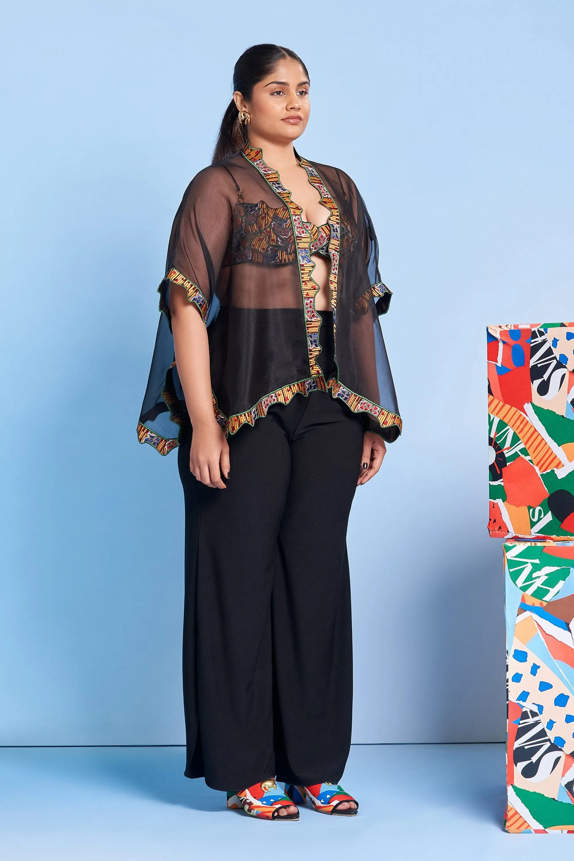 Noir Sheer Cape with Leger Lace