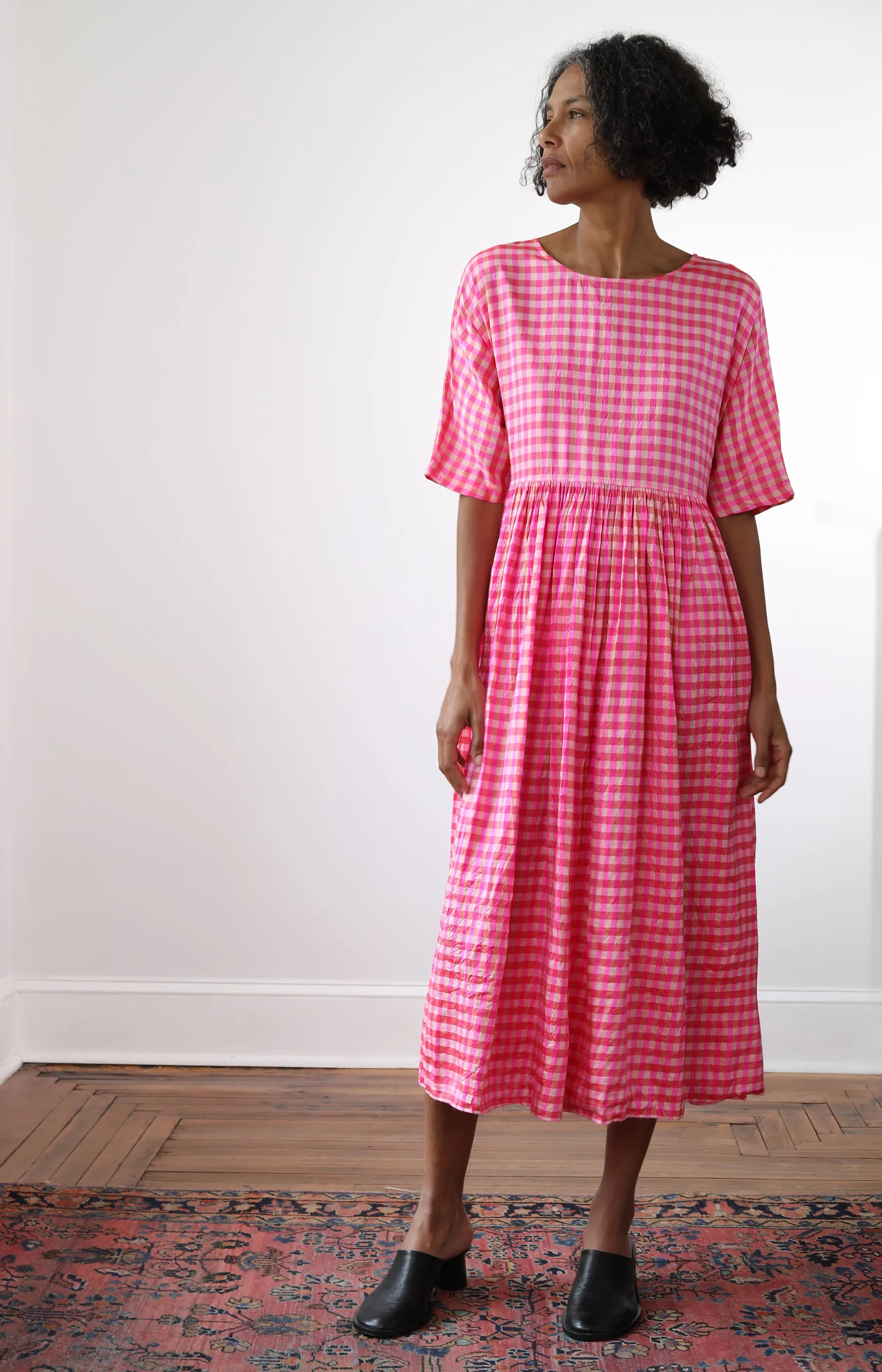 Pink Check Silk Dress