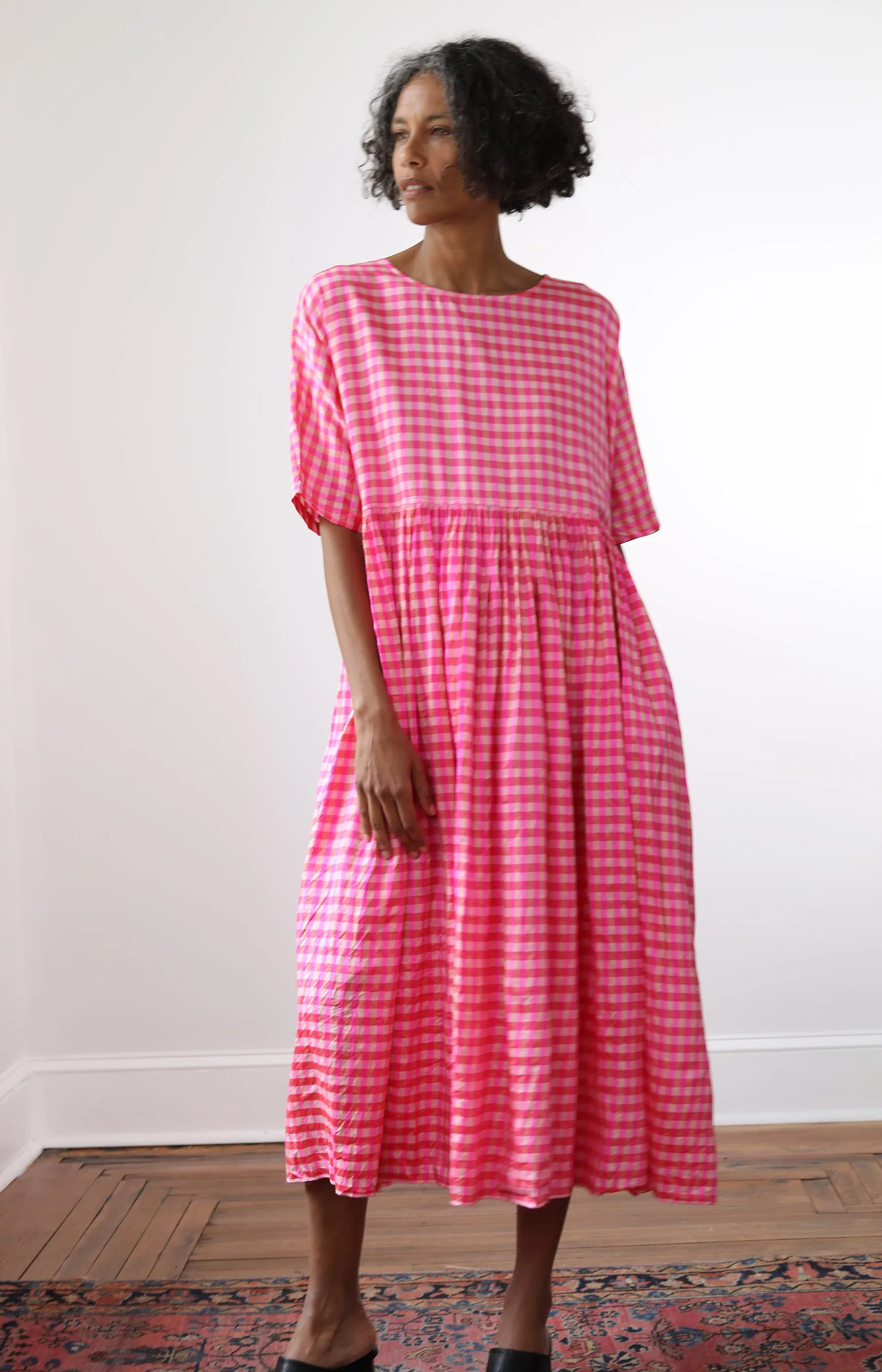 Pink Check Silk Dress