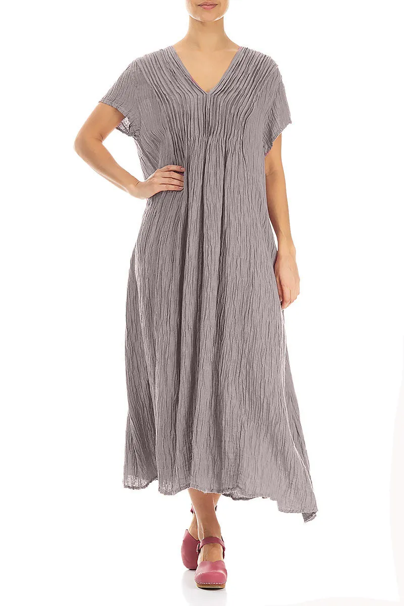 Romantic Crinkled Greige Silk Dress
