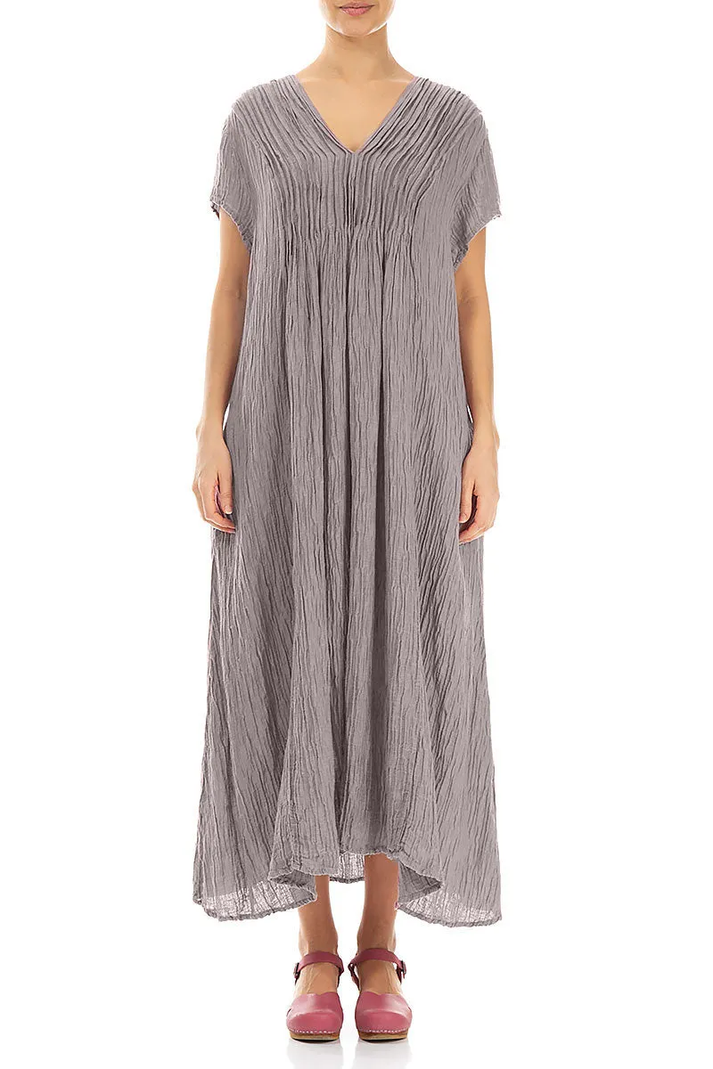 Romantic Crinkled Greige Silk Dress