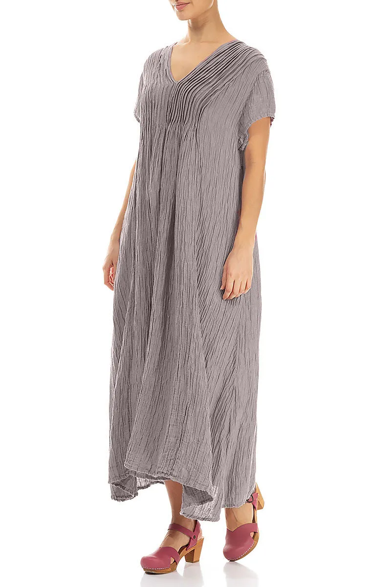 Romantic Crinkled Greige Silk Dress