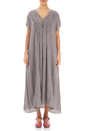 Romantic Crinkled Greige Silk Dress