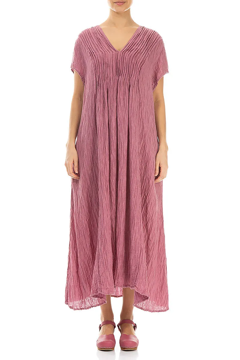 Romantic Crinkled Mauve Taupe Silk Dress