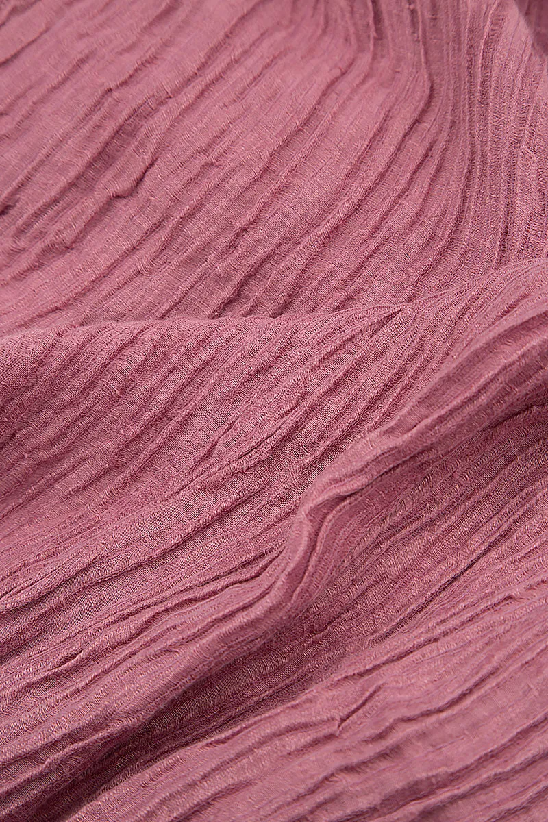 Romantic Crinkled Mauve Taupe Silk Dress