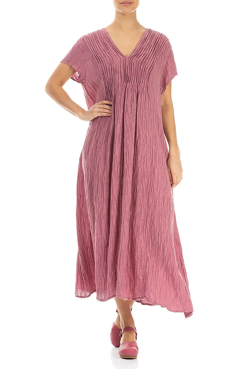 Romantic Crinkled Mauve Taupe Silk Dress