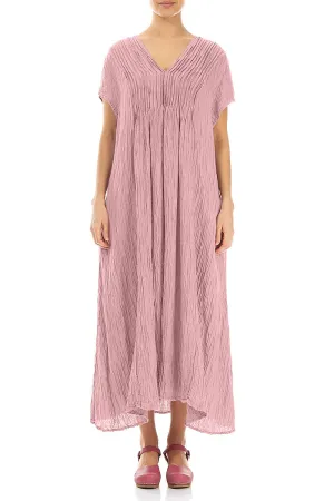 Romantic Crinkled Powder Pink Silk Dress