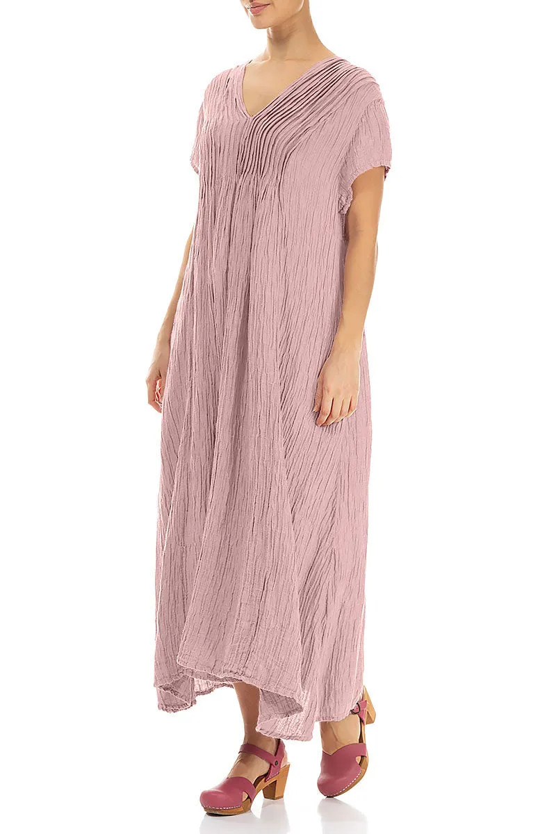 Romantic Crinkled Powder Pink Silk Dress