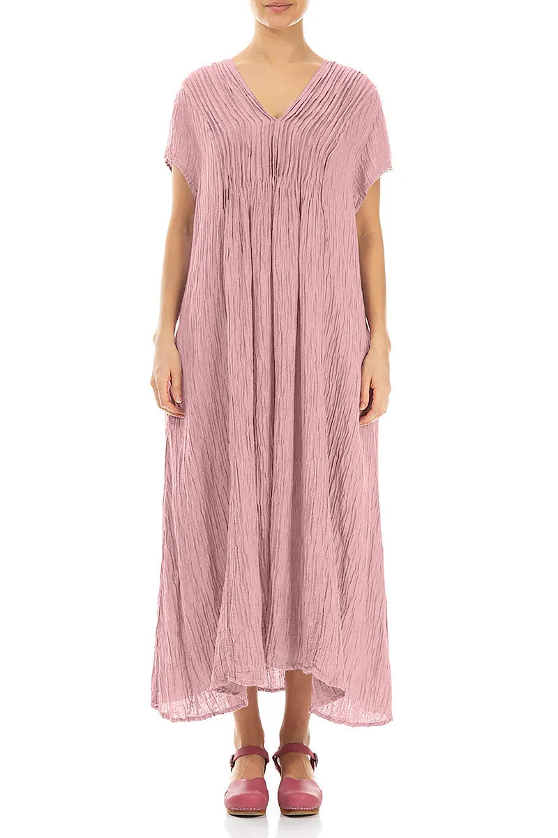 Romantic Crinkled Powder Pink Silk Dress