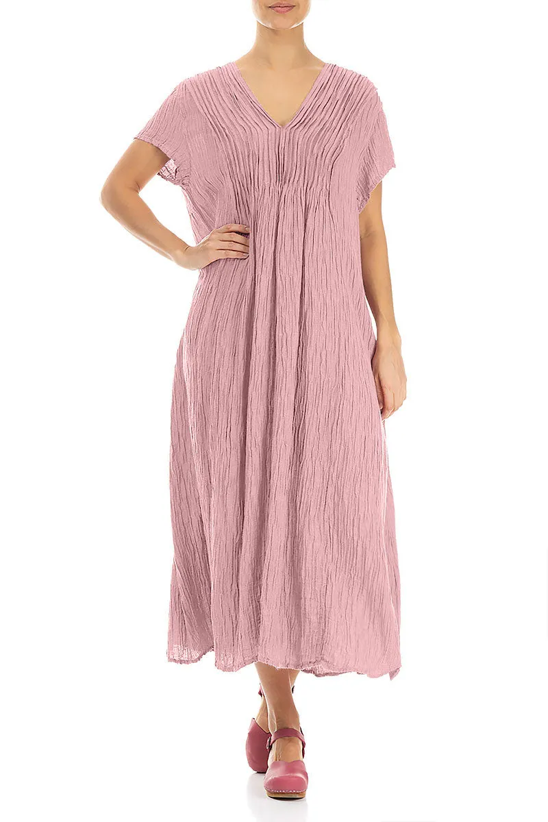 Romantic Crinkled Powder Pink Silk Dress