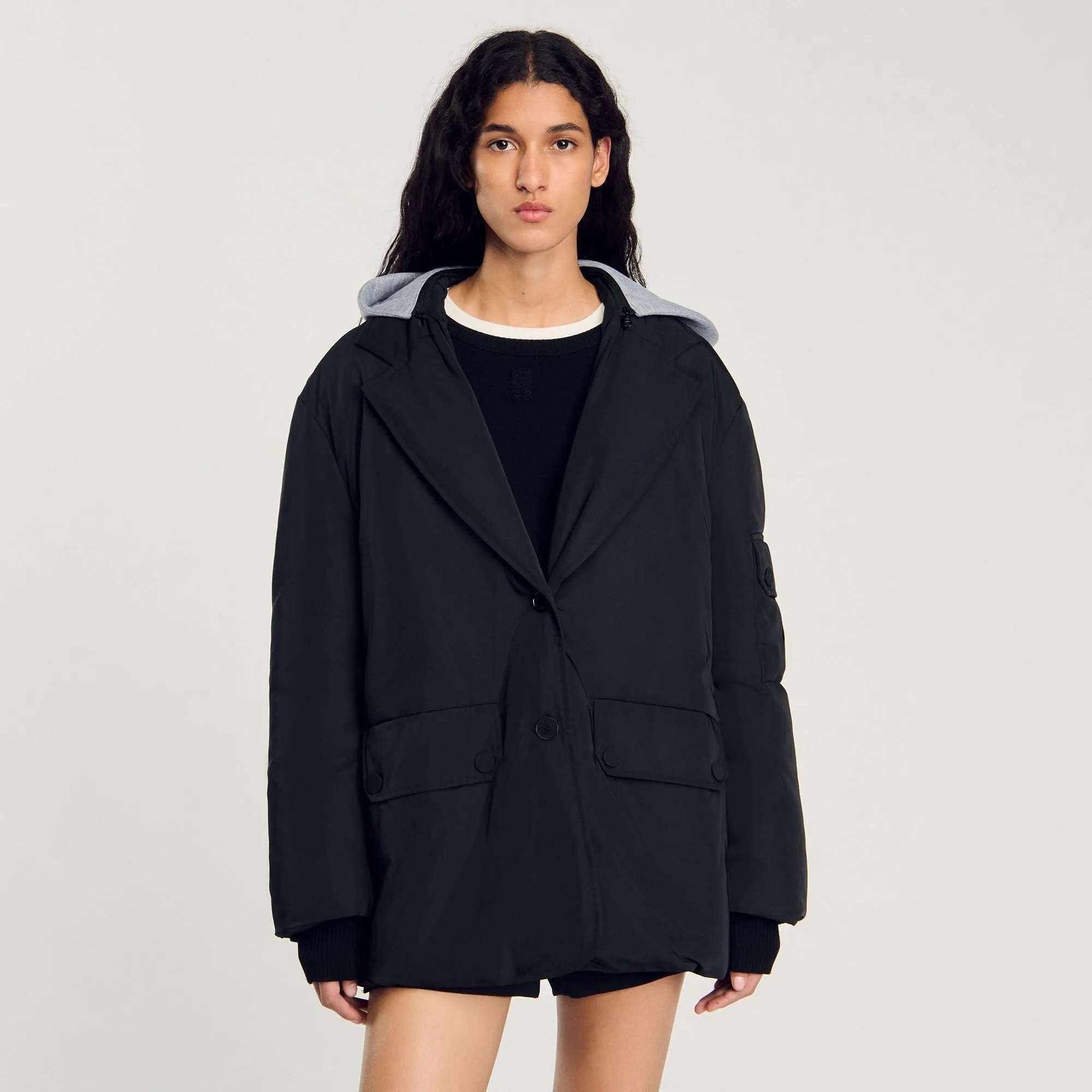 Sam Coat With Contrasting Hood Black
